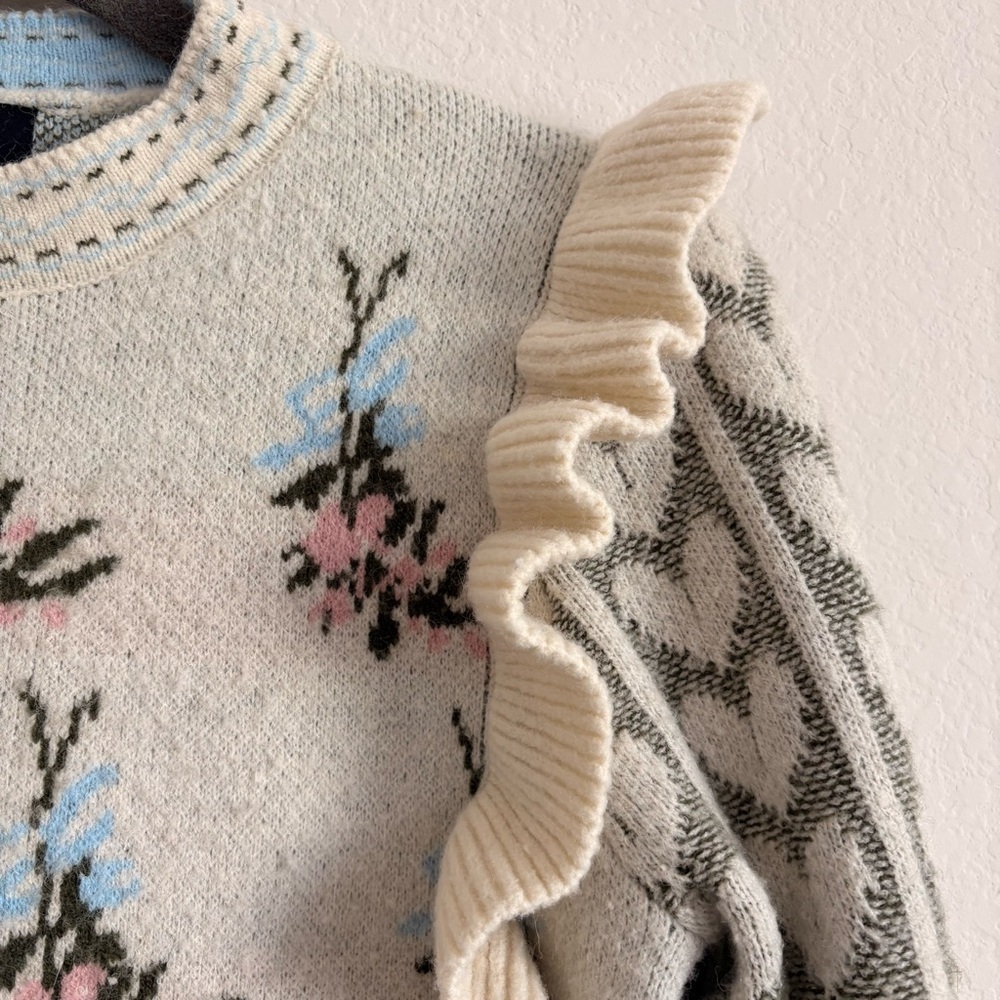 Cider- Floral Patterned Sweater with Ruffle Details- size Small - Picture 6 of 8
